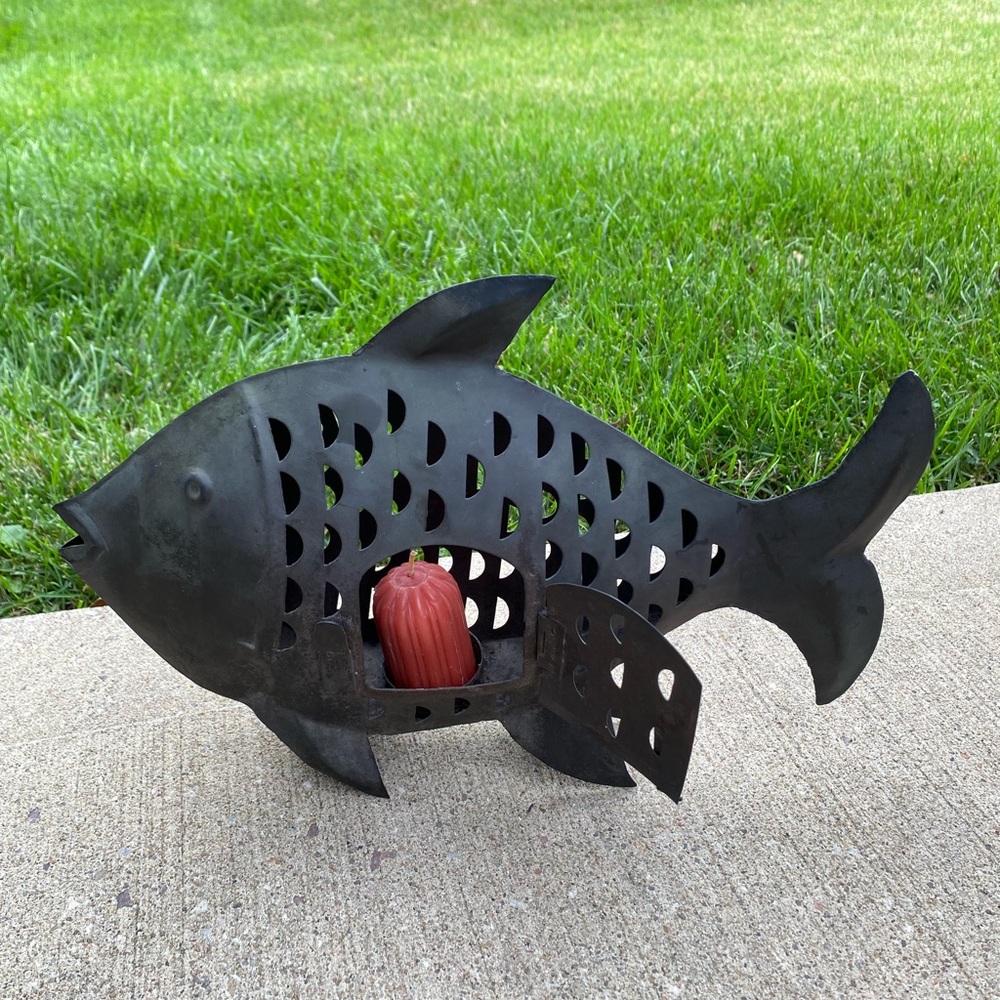 Rustic Metal Handcrafted Fish Tea Light/Candle Holder Lantern